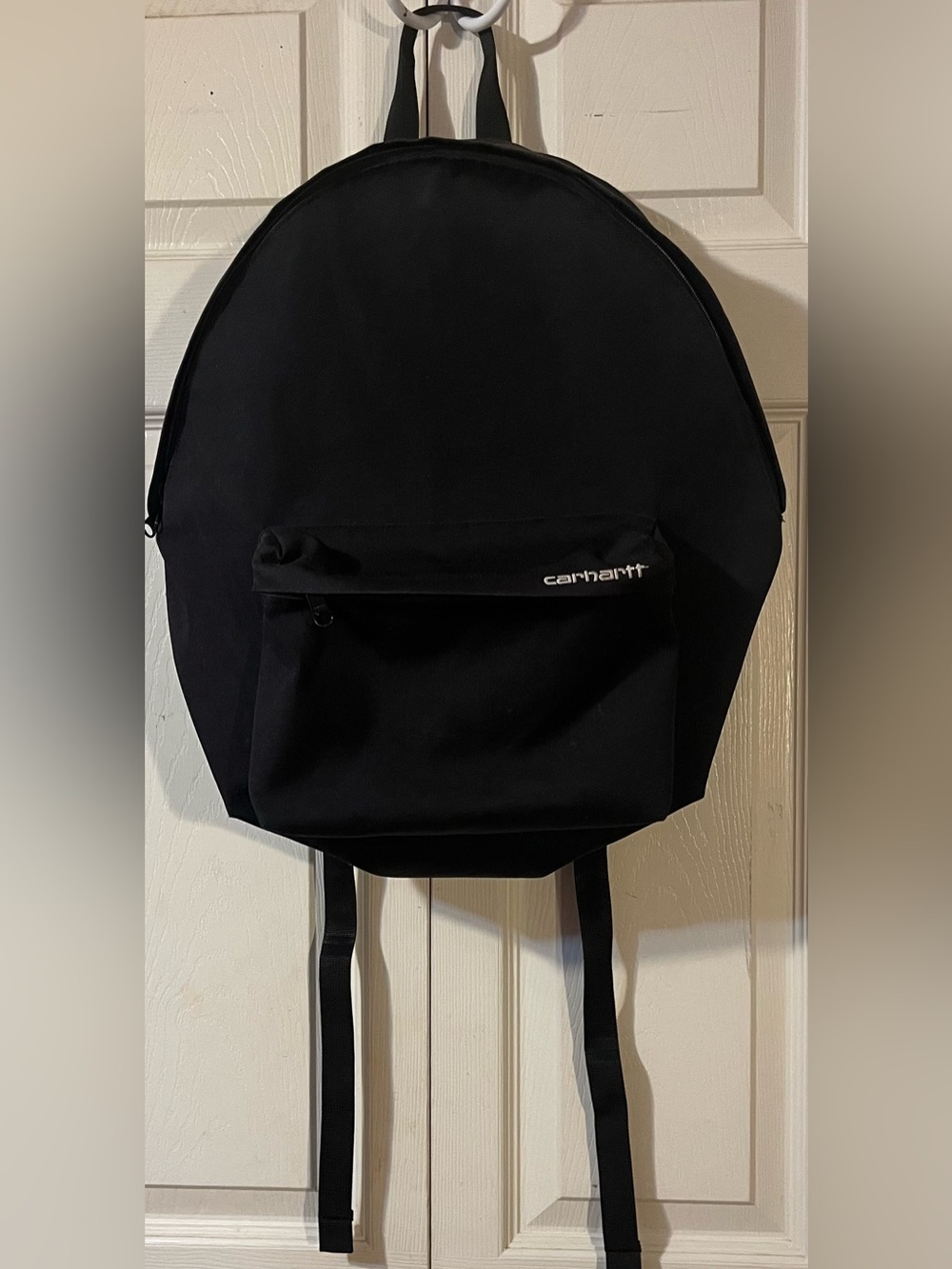 Carhartt WIP Payton Backpack Black Rounded Silhouette White Embroidered Branding